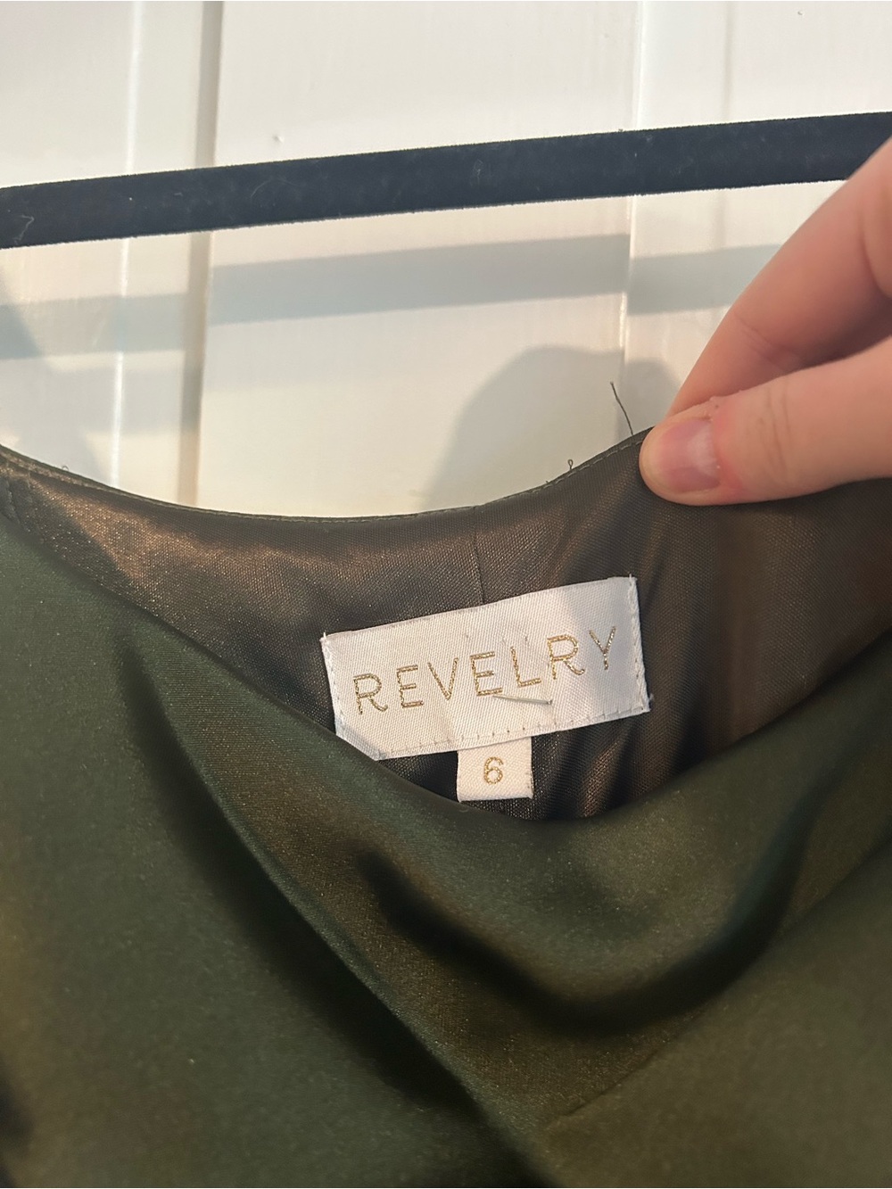 Revelry - SKYE SATIN, Olive Green Satin Dress